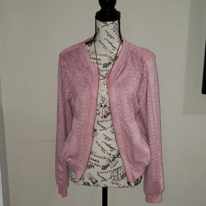 Jazzy pink/plush bomber jacket with gold accents